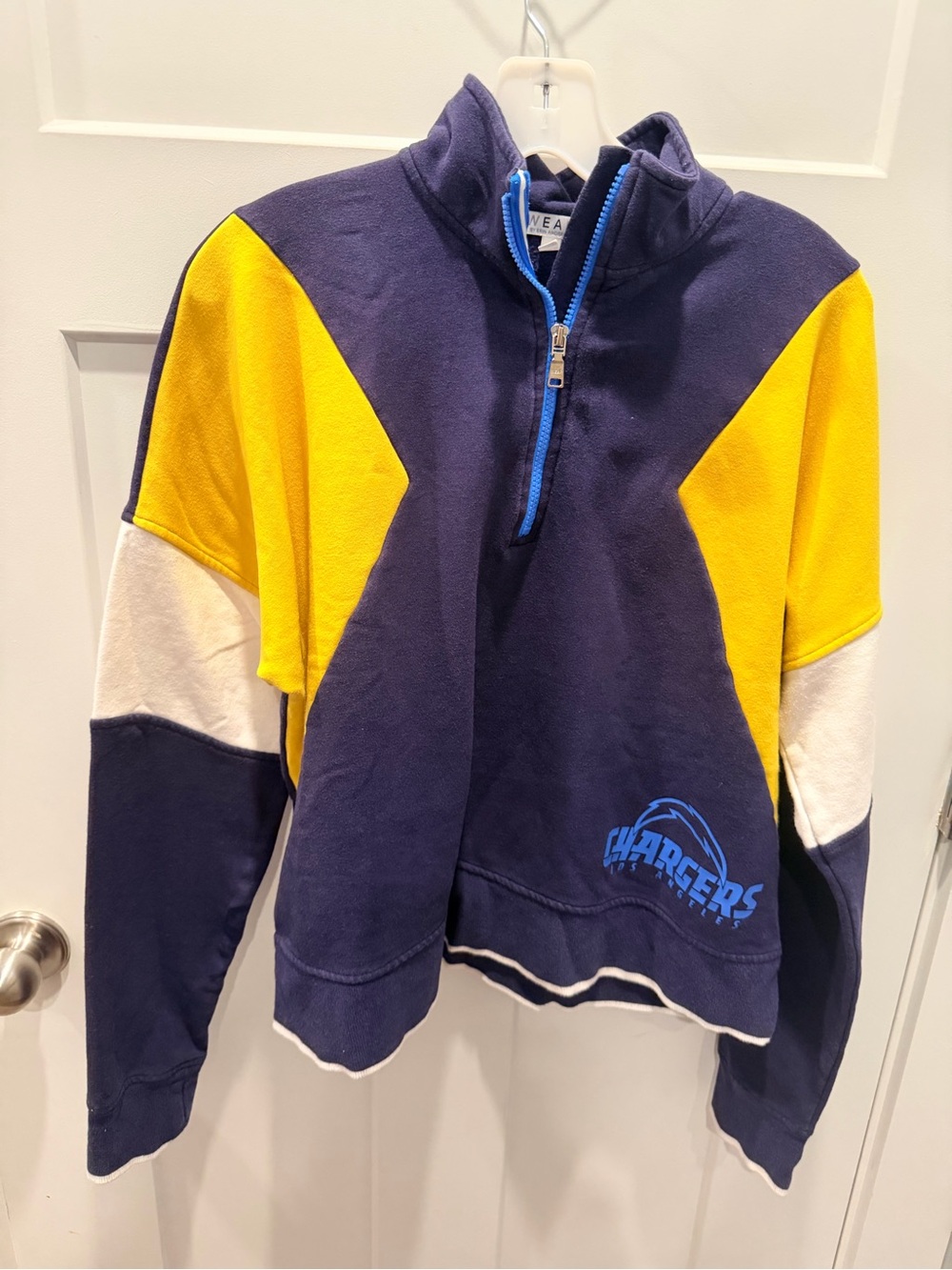 WEAR by Erin Andrews LA Chargers NFL Colorblock Quarter Zip Sweatshirt Women L